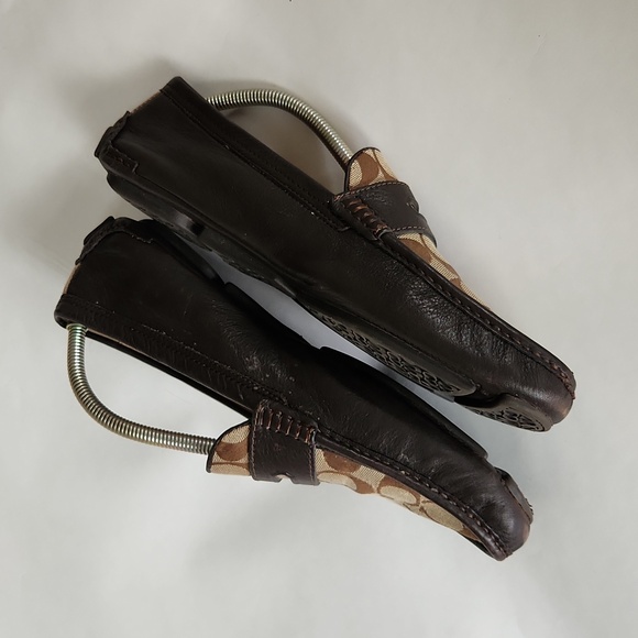 11 COACH mens loafers slip on brown C logo, driving moccasins,  loafers - Picture 3 of 9